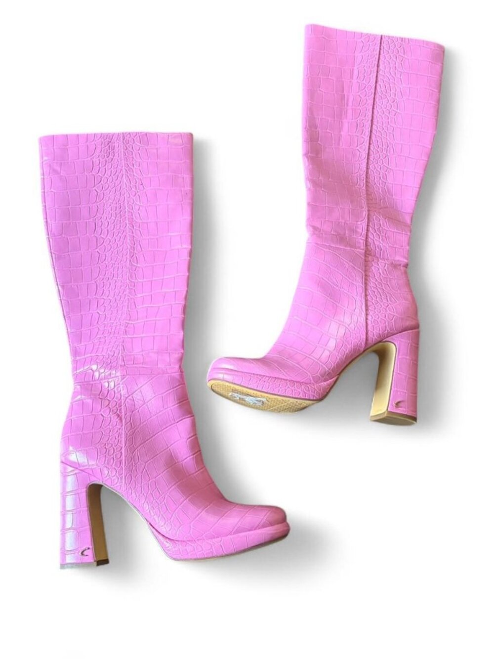 Pink Crocodile-Embossed Knee High Boots Size 7 Never worn #glam #party Hall